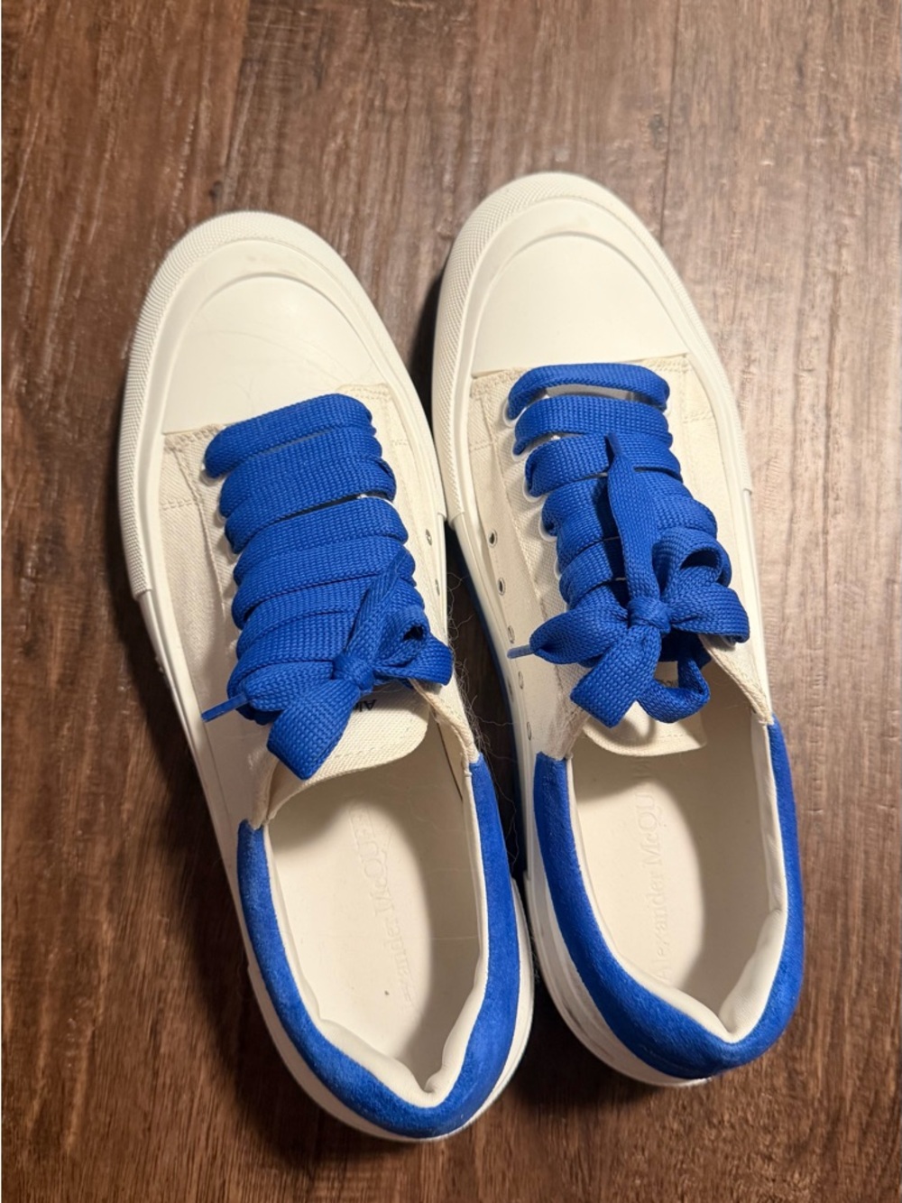 Alexander McQueen Cream Sneakers with Bright Blue Accents